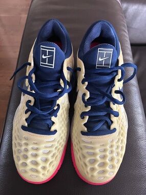 Nike Cream Athletic Shoes with Navy and Pink Accents